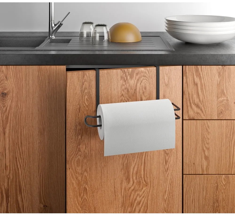 Supporto da appendere nero per asciugamani da cucina - Metaltex