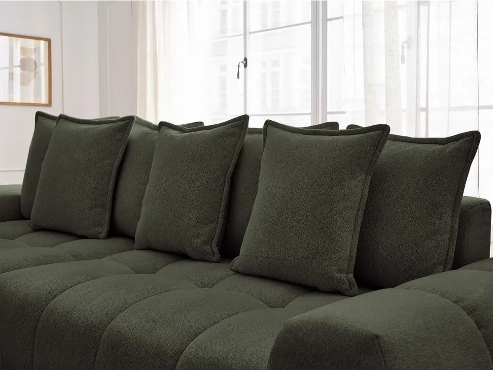 Divano angolare verde allungabile e con contenitore (penisola a sinistra/chaise lounge) con rivestimento in ciniglia Everest – Bobochic Paris