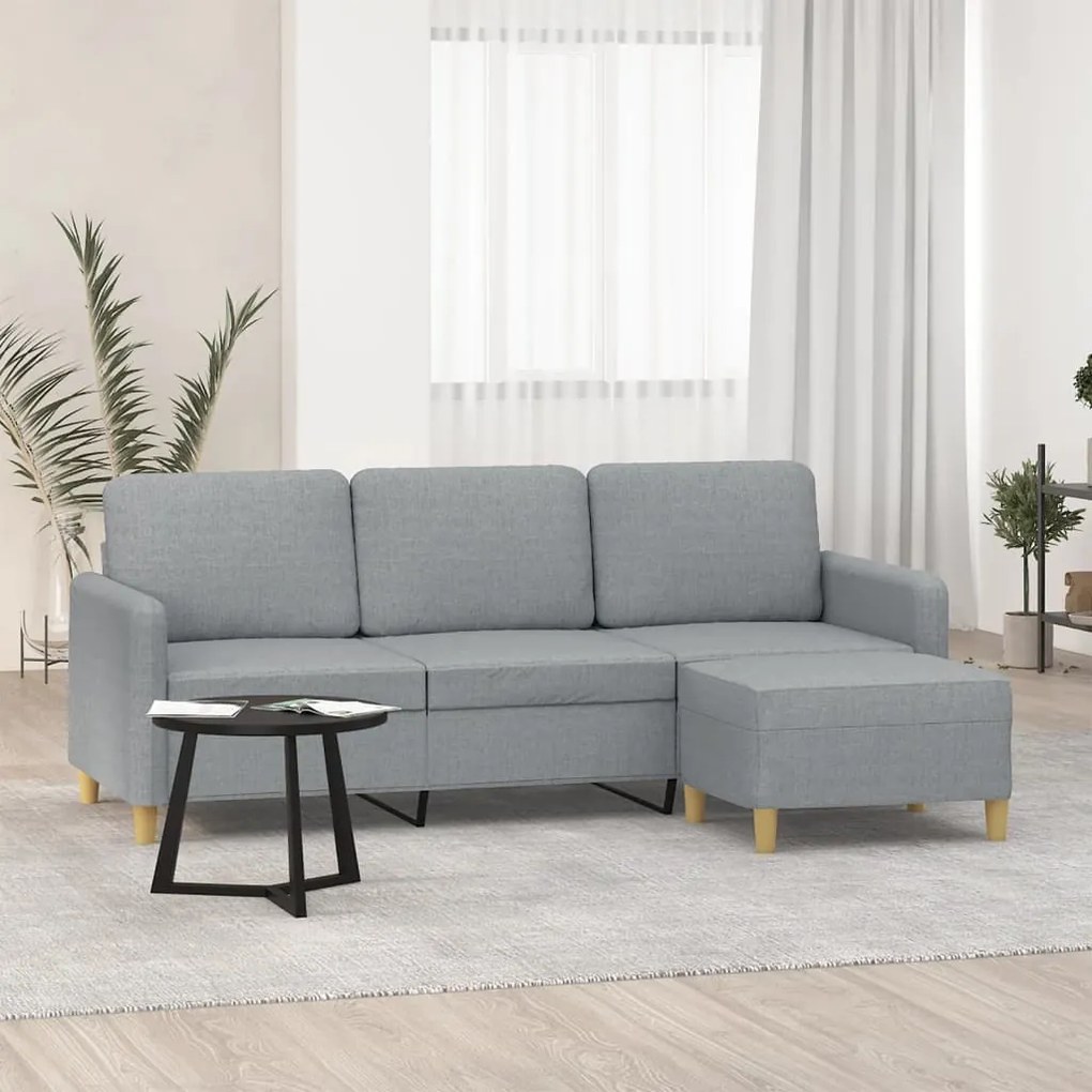Divano A 3 Posti Con Poggiapiedi Grigio Chiaro 180cm İn Tessuto /