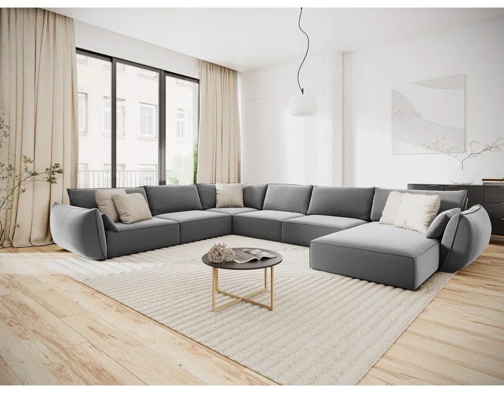 Divano angolare grigio chiaro (con penisola a sinistra/a U) con rivestimento in velluto Vanda – Mazzini Sofas