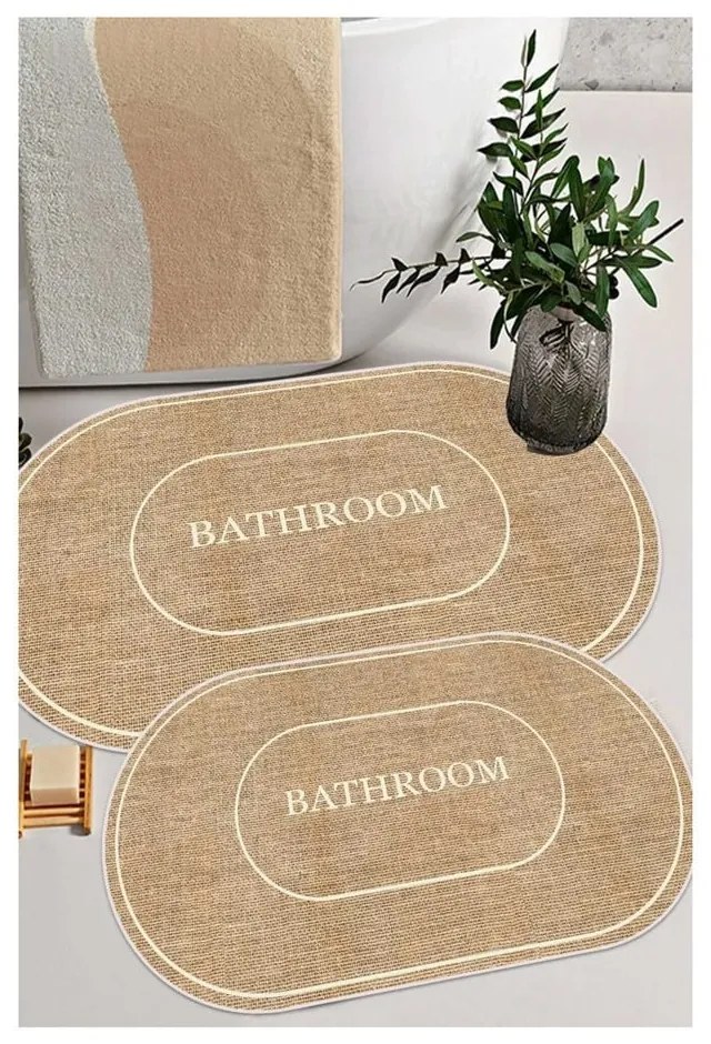 Tappetini da bagno marrone e crema in set da 2 60x90 cm Jute Look - Mila Home