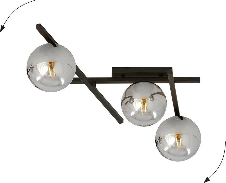 Lampadario da Soffitto in Acciaio e Vetro SMART 3 Nero 3xE14