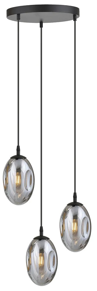 Sospensione Minimal 3 Luci Atalanta Acciaio Nero E Vetro Fumè