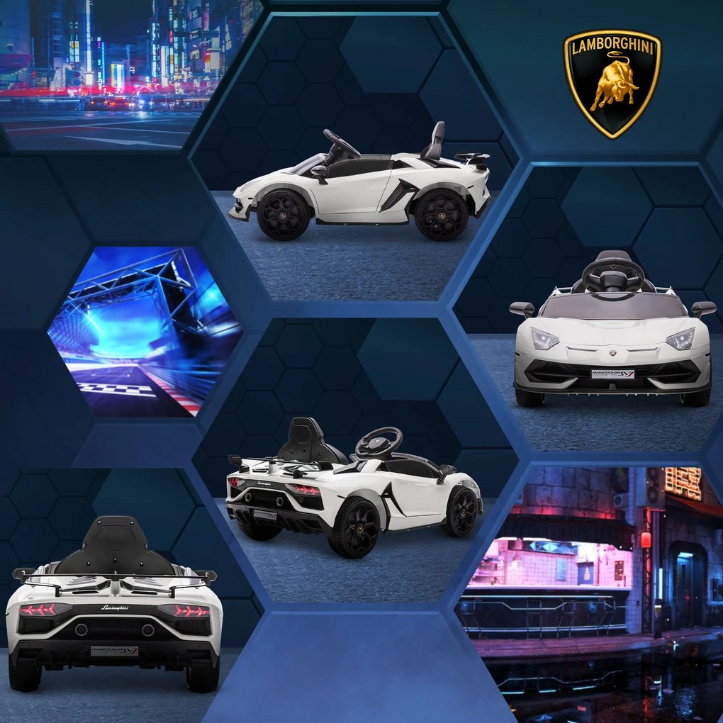 Macchina Elettrica per Bambini 12V con Licenza Lamborghini Aventador SVJ Roadster Bianco...