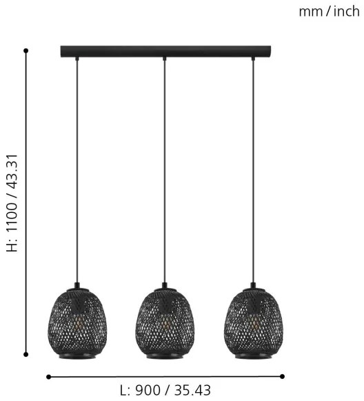 Eglo 43266 - Lampadario a sospensione con filo DEMBLEBY 1 3xE27/40W/230V
