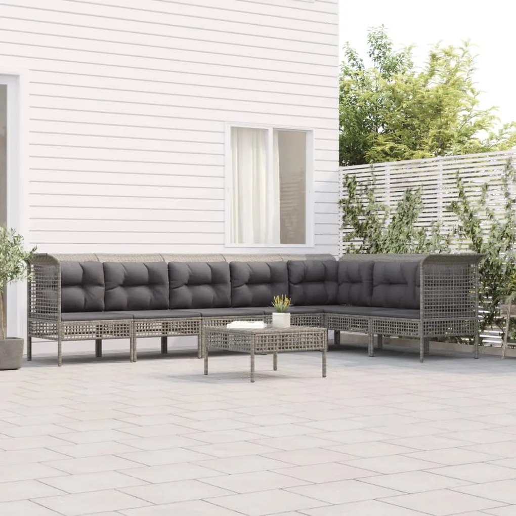 Set divani da giardino 8 pz con cuscini in polyrattan grigio