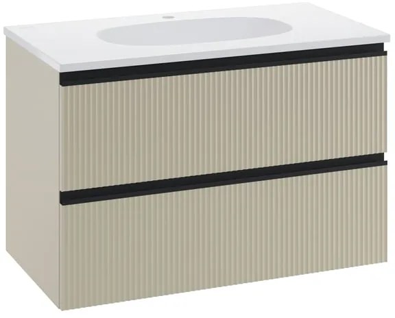 Mobile da bagno da fissare sotto lavabo L 90 x H 58 x P 48.1 cm beige laccato opaco, 2 cassetti SENSEA Studio