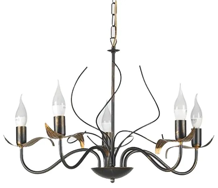 Lampadario Neoclassico Bugia nero paralume nero 5x E14 Ø60cm