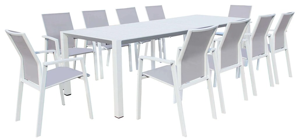 ARIZONA - set tavolo in alluminio cm 85x51,50/104/156/208/260 x 74 h con 10 poltrone Lotus
