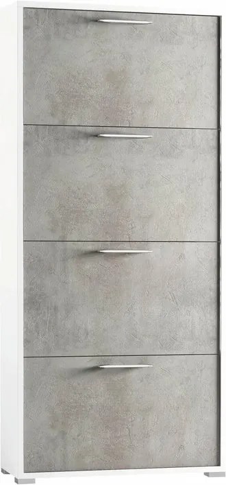 Scarpiera TERRANEO Puzzle 4 ante apertura a ribalta, doppia profondità L 67 x H 147 x P 28 cm 24 paia, bianco e grigio cemento