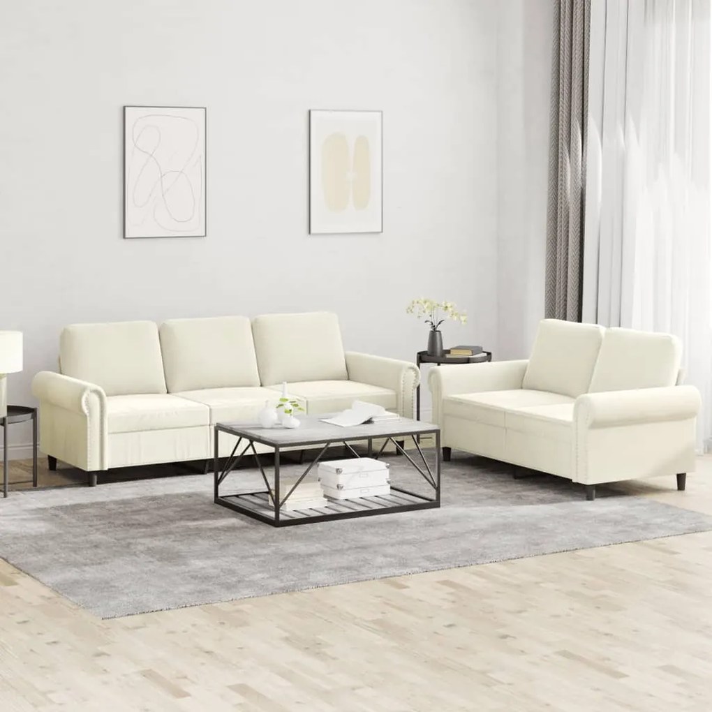 Set Di Divani 2 Pz Con Cuscini Crema İn Velluto /