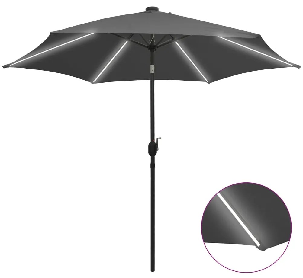 Ombrellone Con Luci A Led E Palo İn Alluminio 300 Cm Antracite /
