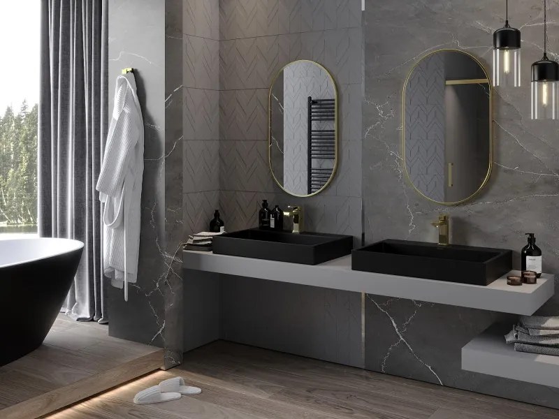 Mexen Loft specchio da bagno ovale 85 x 50 cm, cornice dorata - 9851-085-050-000-50
