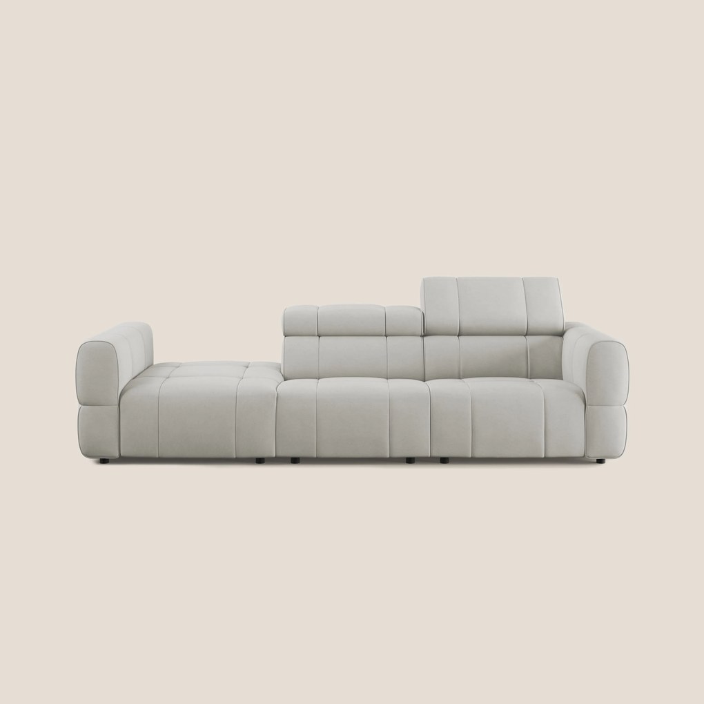 Giotto Divano con terminale e opzione relax elettrico in microfibra effetto velluto impermeabile T09 panna