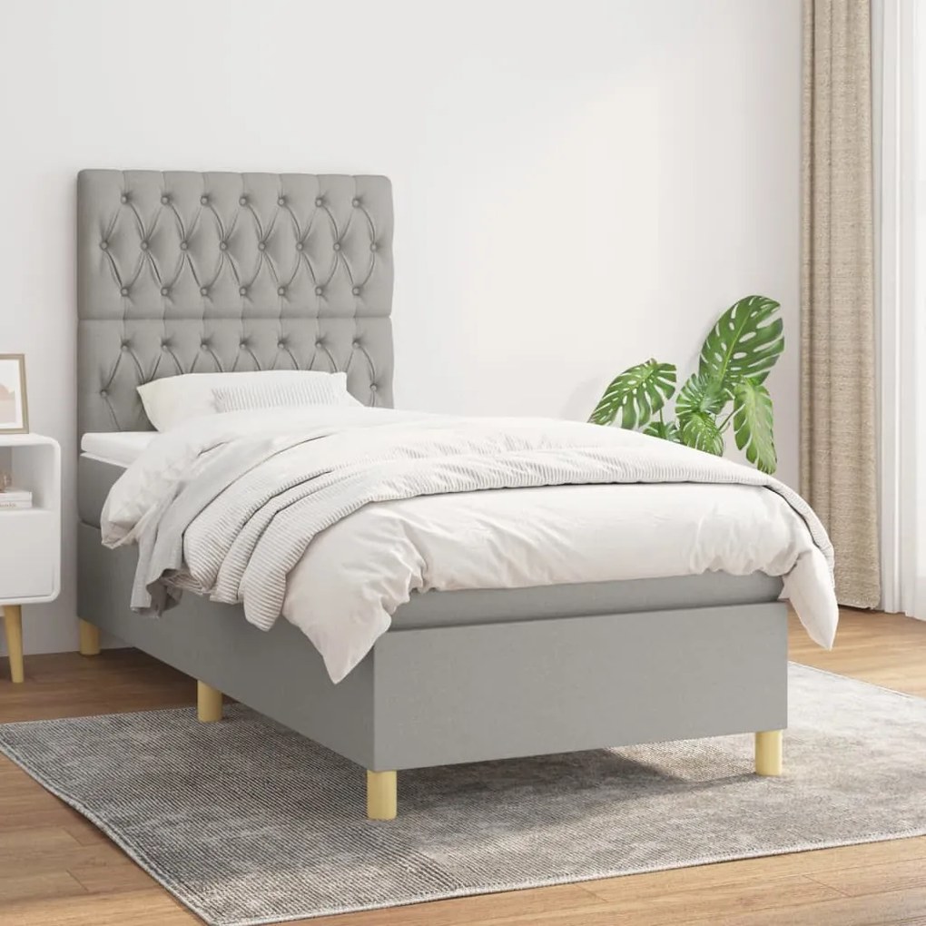 Giroletto A Molle Con Materasso Grigio Chiaro 90x190 Cm Tessuto /