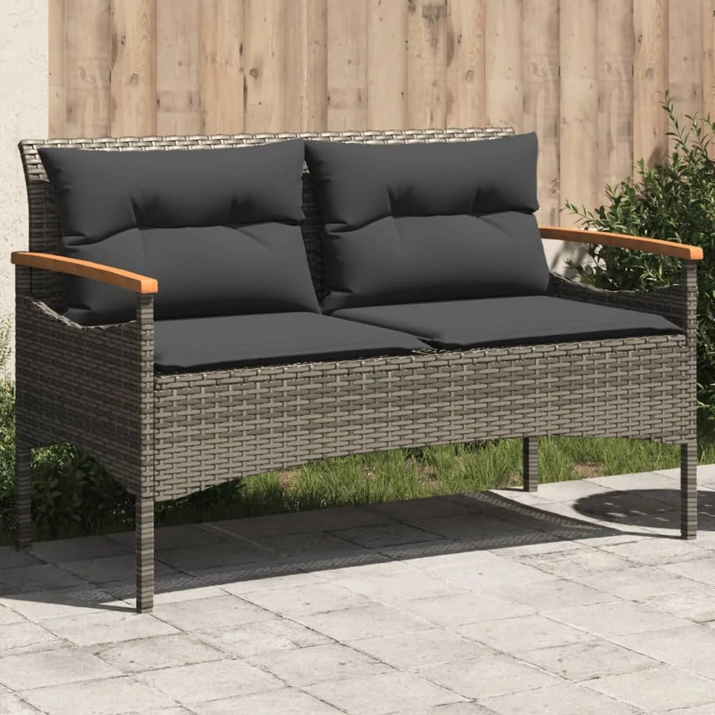 Panchina giardino con cuscini 116x62,5x74 cm grigia polyrattan