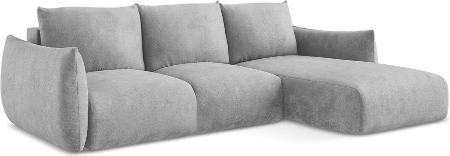 Divano angolare grigio chiaro allungabile (con penisola a destra/con chaise lounge) con rivestimento in ciniglia Leila – Makamii