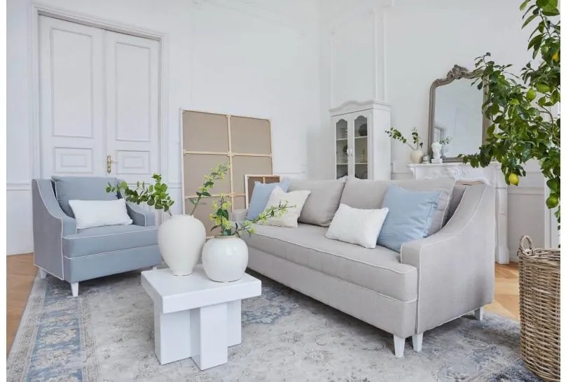Divano da salotto in tessuto bouclè beige in stile Shabby Chic - Arrediorg