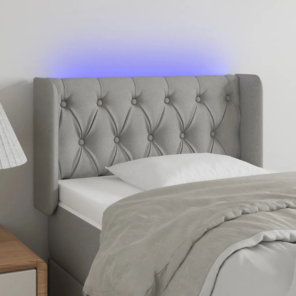 Testiera Grigio Chiaro A Led 83x16x78/88 Cm İn Tessuto /