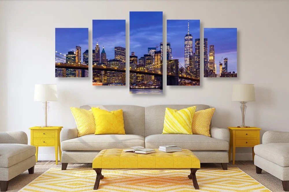 Quadri 5 pezzi – Affascinante ponte di Brooklyn