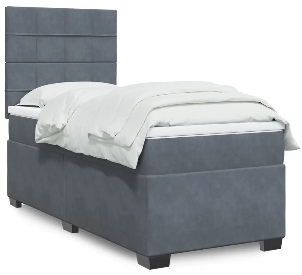 Giroletto A Molle Con Materasso Grigio Scuro 100x200 Cm Velluto /