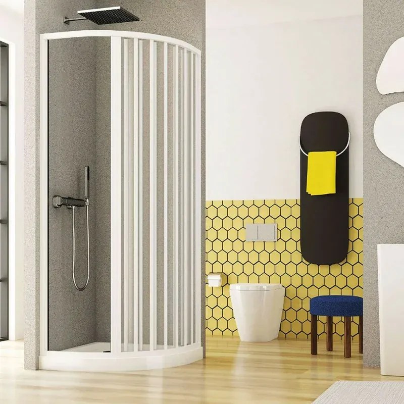 Box doccia 70x90 semicircolare a soffietto in PVC bianco apertura sul laterale sinistro e chiusura calamitata Teti