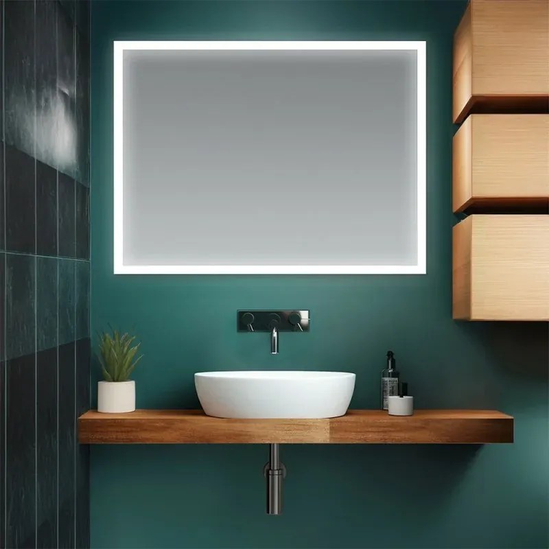 Specchio bagno 90x70 cm reversibile con cornice LED bianco naturale