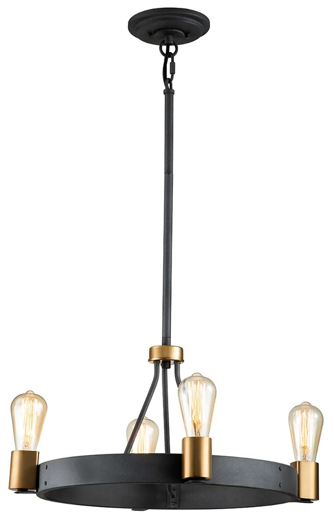 Lampadario Industrial Nordico Silas Acciaio Zinco Antico Ottone 4 Luci E27