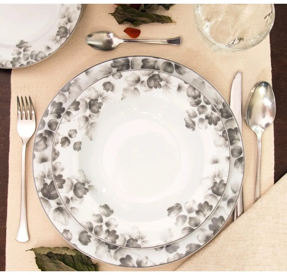Set di 6 piattini da dessert in porcellana bianco e grigio chiaro ø 19 cm Foliage gray - Villa Altachiara