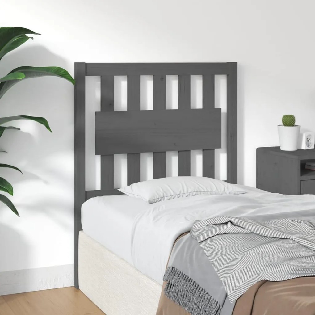 Testiera letto grigia 80,5x4x100 cm in legno massello di pino