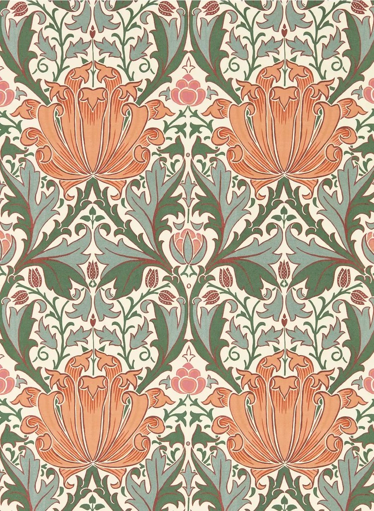 Morris & Co Carta da parati Helena - Peach/ Teal