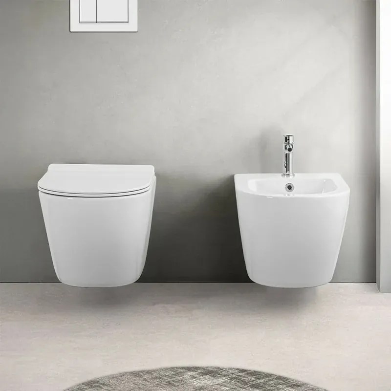Wc sospeso Rimless serie Tokyo in ceramica bianco lucido