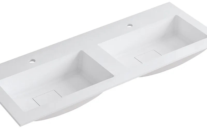 Lavabo integrale rettangolare doppia vasca L 120.5 x H 15 x P 46 cm in resina bianco