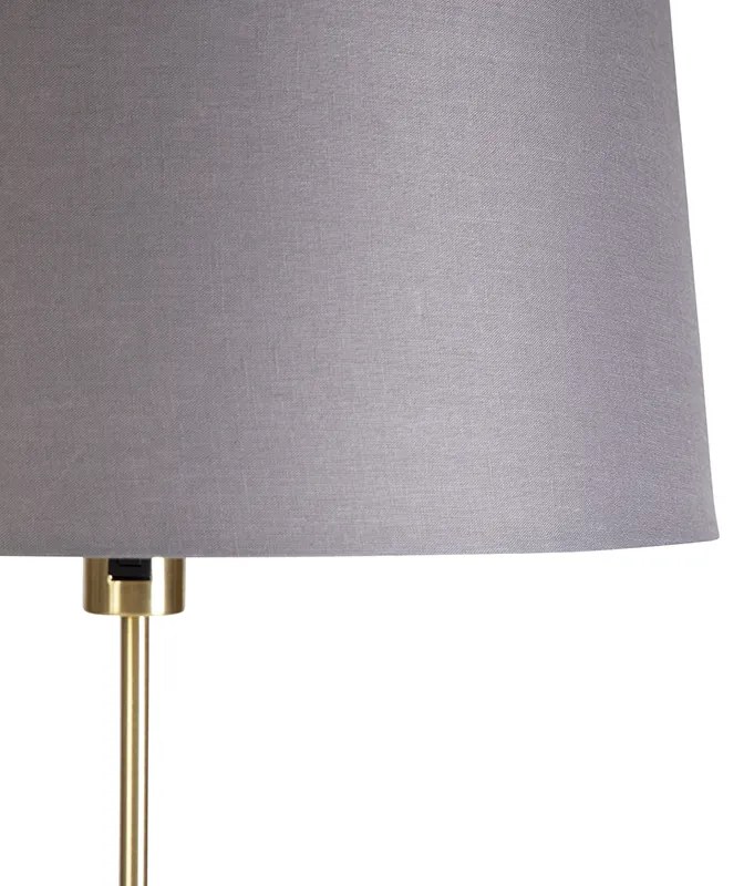 Lampada da terra oro/ottone con paralume in lino grigio 45 cm - Parte