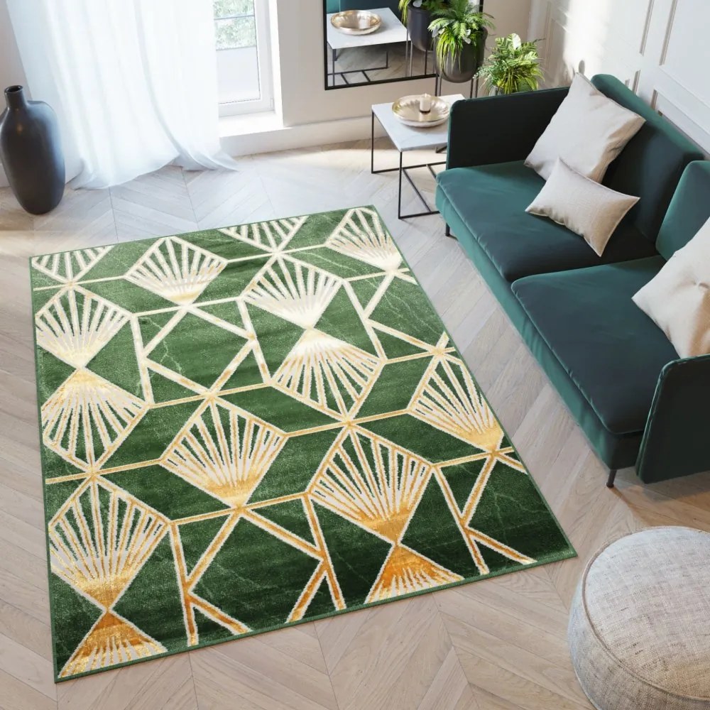 Tappeto verde di tendenza con motivi geometrici dorati Larghezza: 120 cm | Lunghezza: 170 cm