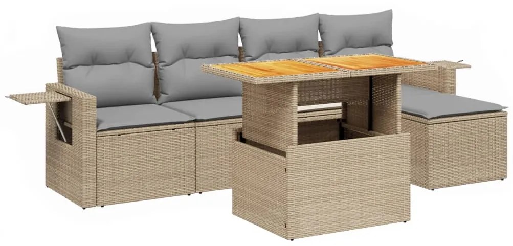 Set divano da giardino 6 pz con cuscini beige in polyrattan