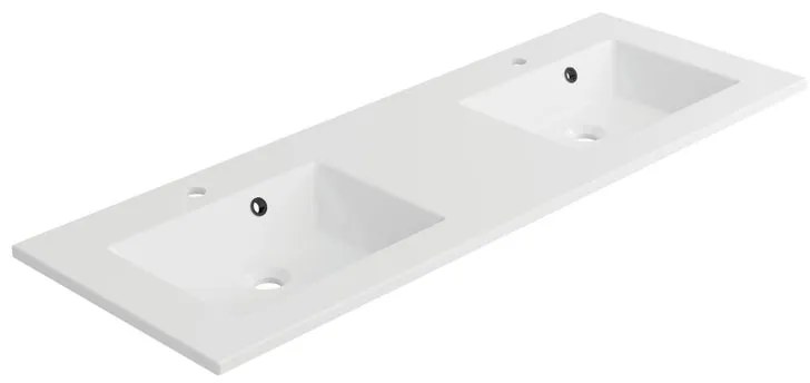 Lavabo integrale rettangolare doppia vasca Neo L 136 x H 11 x P 48 cm in composito minerale di resina gelificata bianco