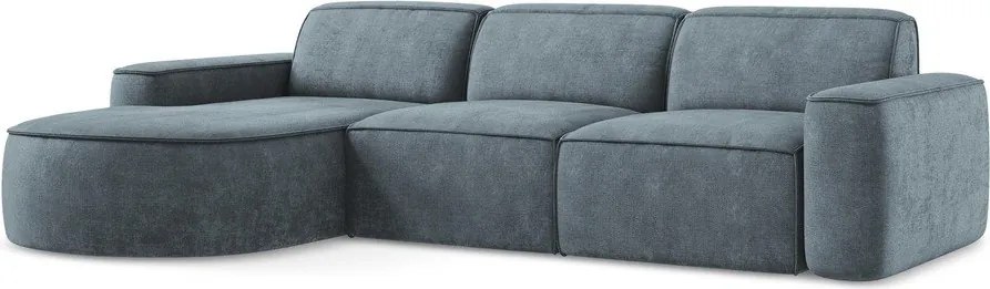 Divano angolare blu polveroso (con penisola a sinistra/con chaise lounge) con rivestimento in ciniglia Omao – Makamii