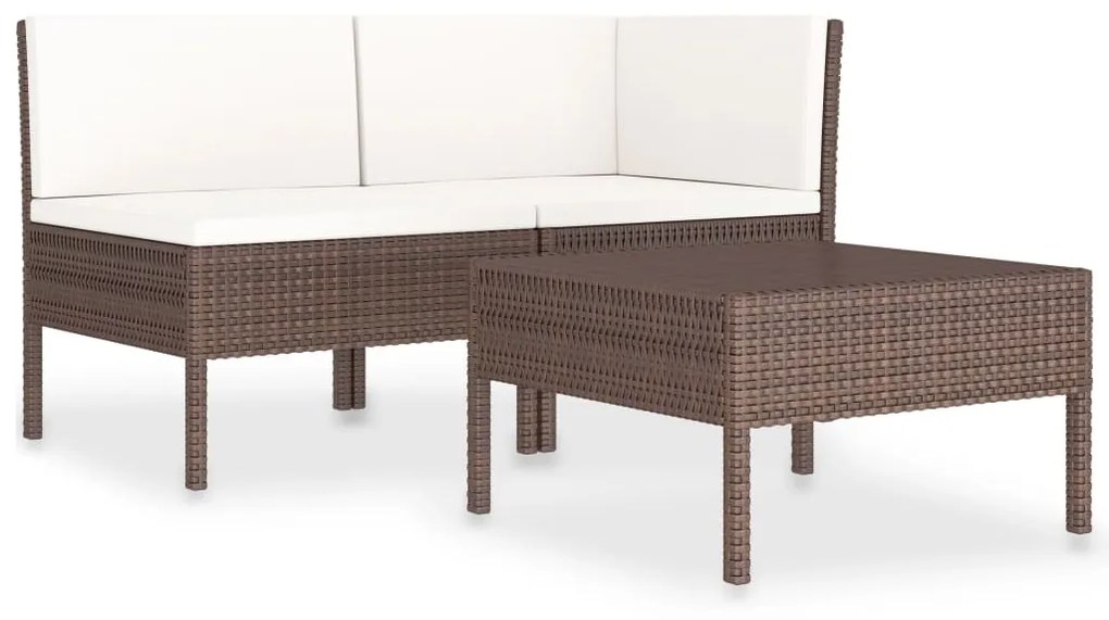 Set divani da giardino 3 pz con cuscini in polyrattan marrone