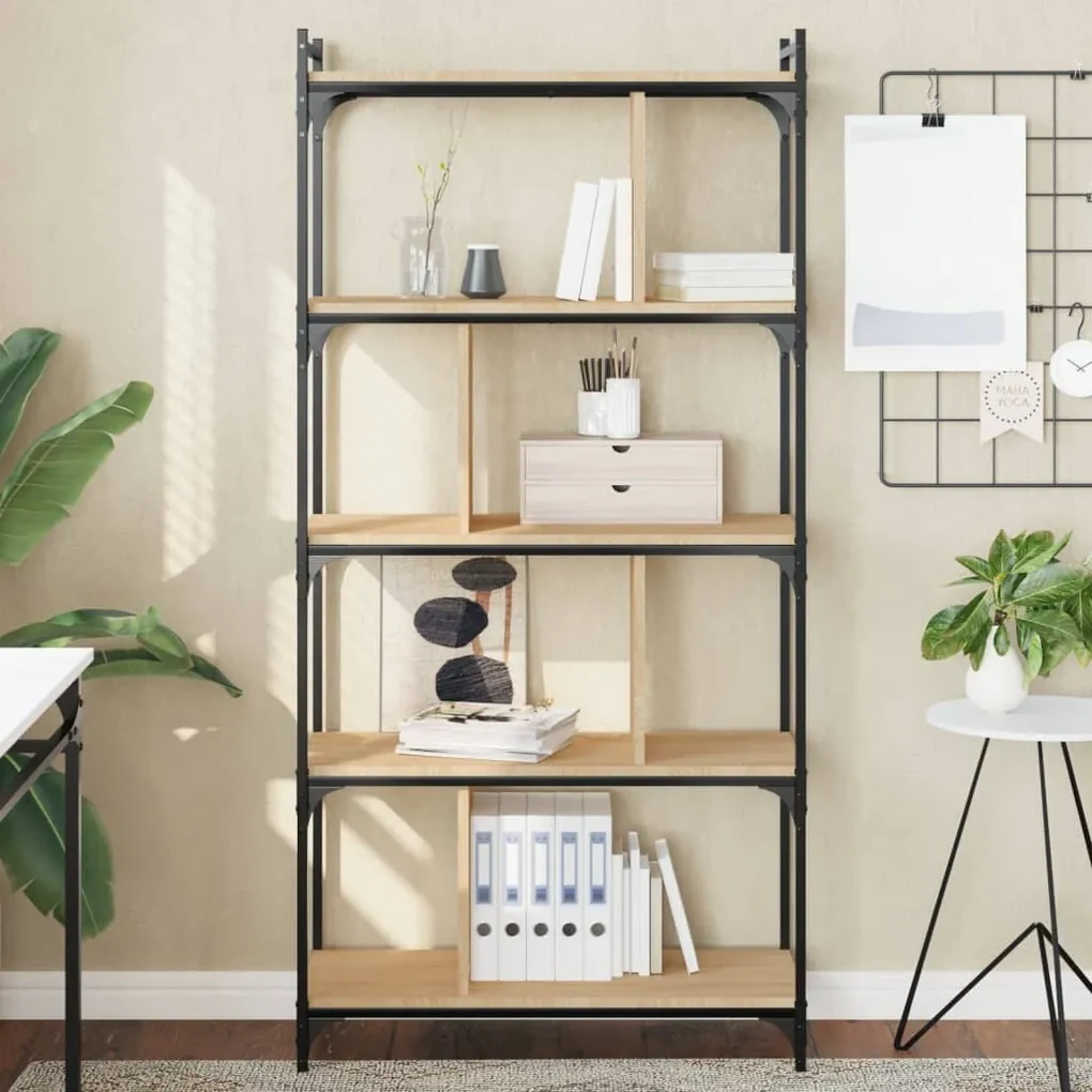 Libreria rovere sonoma 5 ripiani 76x32x158 cm legno multistrato