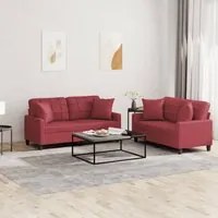 Set di Divani 2 pz con Cuscini Rosso Vino in Similpelle 3201371