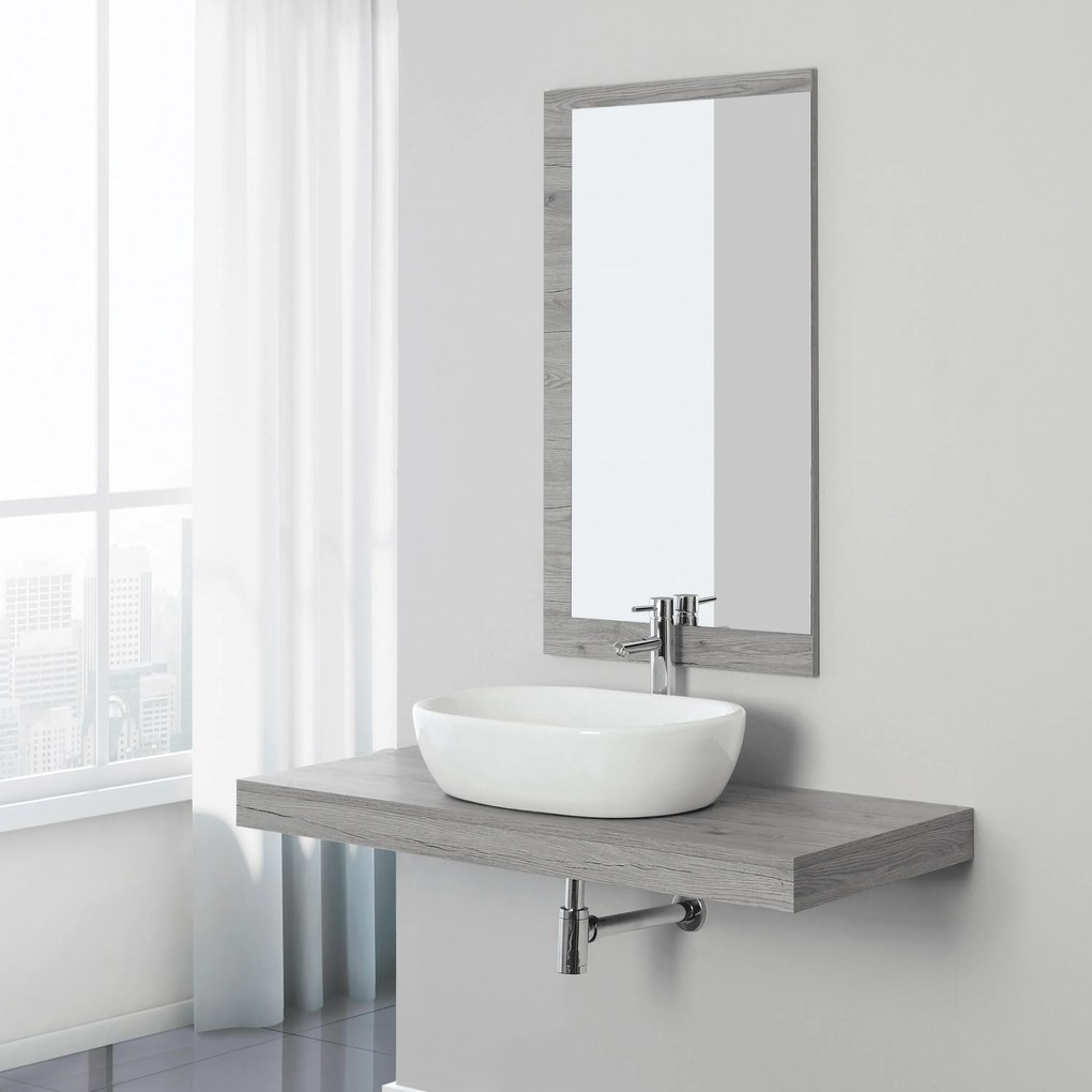 Mobile Bagno Sospeso 120 Cm Completo Di Top Specchio Feridras "Shelf" Cemento