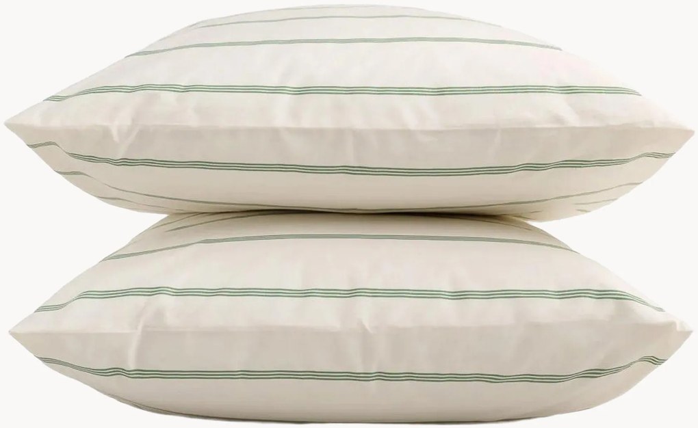 Set di 2 federe in percalle di cotone Cream + Olive Green Stripes