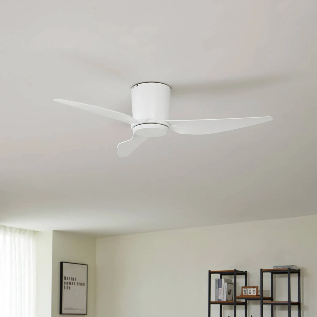 Ventilatore da soffitto Lindby Aulo, bianco, DC, silenzioso, Ø 123 cm Aulo, Bianco / Opale, Soggiorno / Sala da pranzo, Metallo, Moderno
