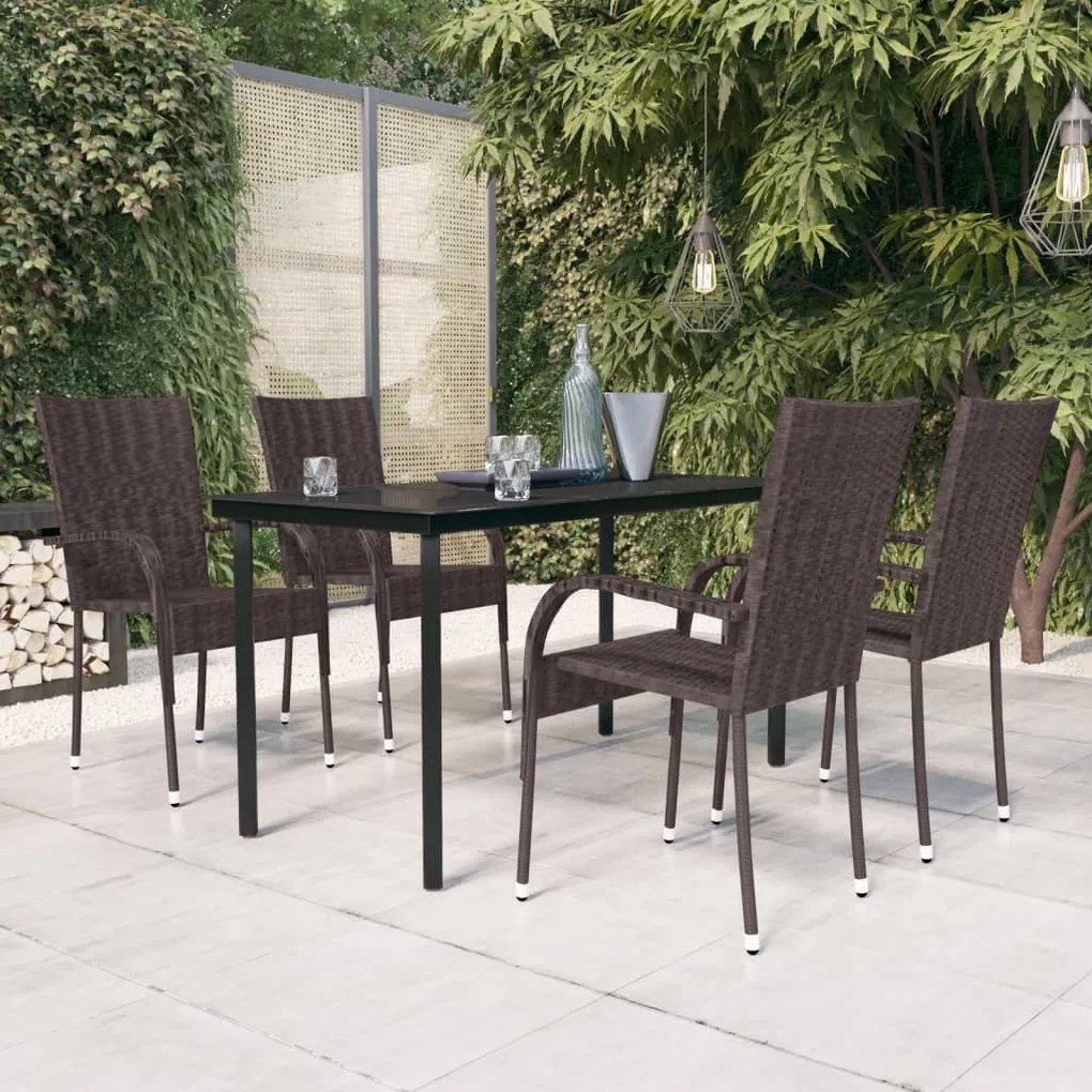 Set da Pranzo per Giardino 5 pz con Cuscini Marrone e Nero