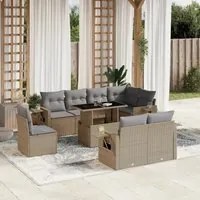 Set Divano da Giardino 9 pz con Cuscini Beige in Polyrattan 3268039