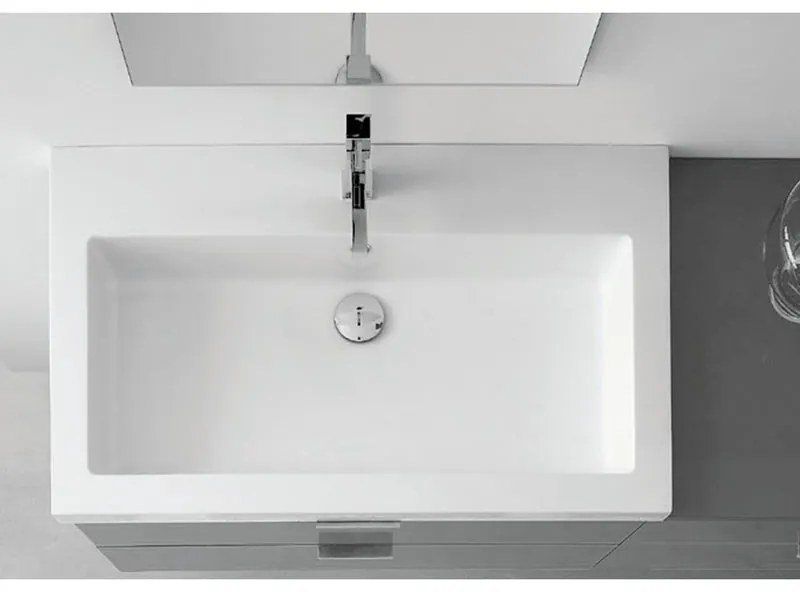 Lavabo d'appoggio rettangolare L 95 x H 11.5 x P 33 cm in ceramica bianco