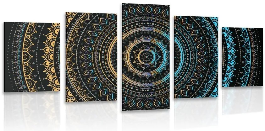 Quadri 5 pezzi – Mandala con motivo del sole