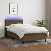 Letto a Molle Materasso e LED Marrone Scuro 100x200 cm Tessuto 3133216