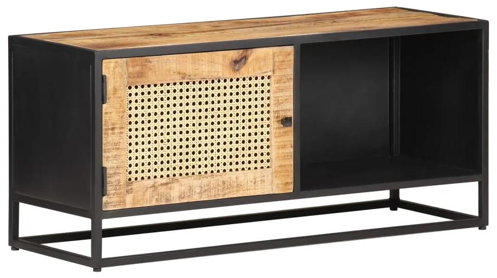 Mobile porta tv 90x30x40 cm in legno di mango grezzo e canna